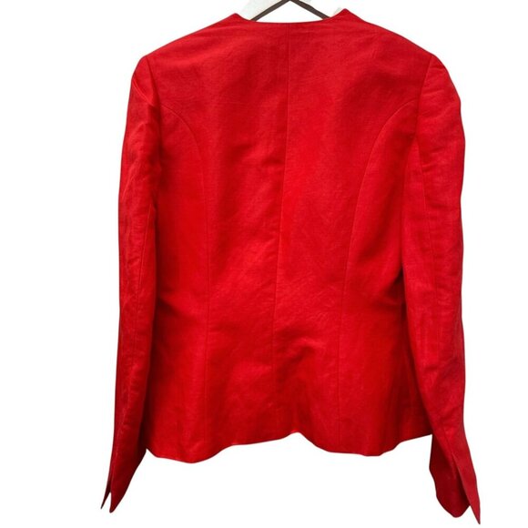 J. Peterman Red Blazer Size 4 Silk Linen Blend Tie Front Womens Preppy Jacket - Picture 3 of 9